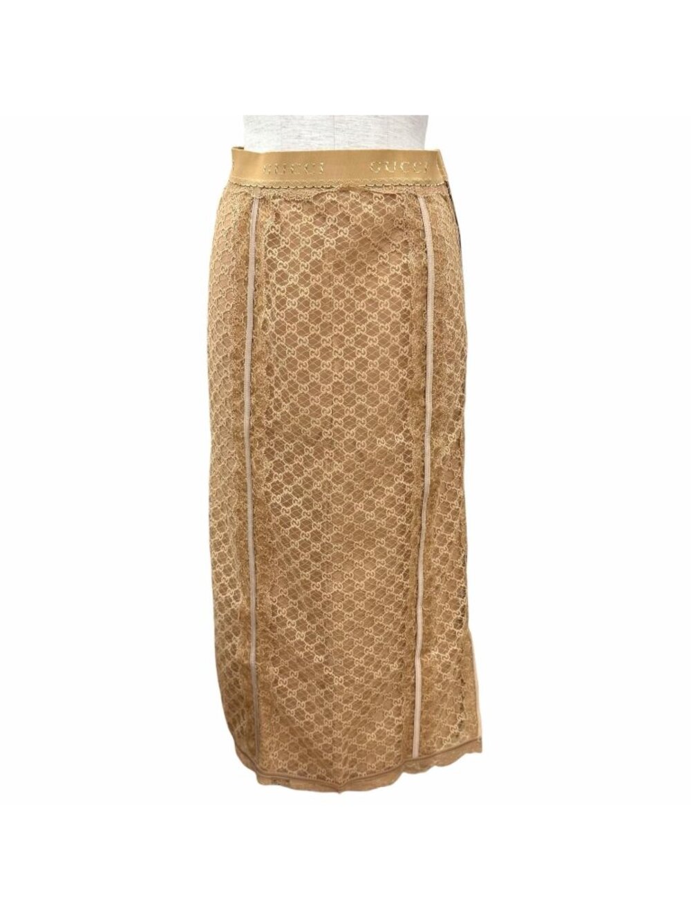 Gucci Lining Silk Skirt Beige